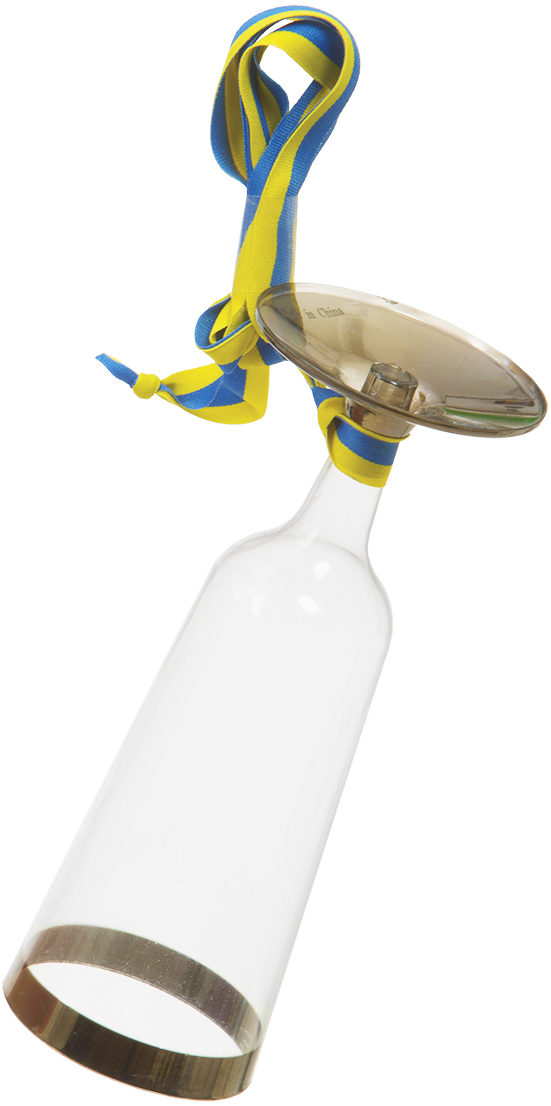 Champagneglas i blå/gult band